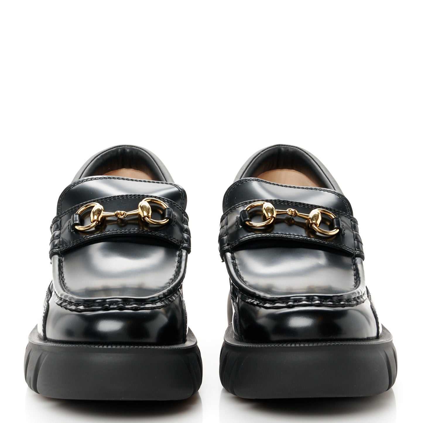 Magnum Calfskin Nappa Samoa Womens Horsebit Platform Chunky Lug Sole 40mm Loafers 40.5 Black