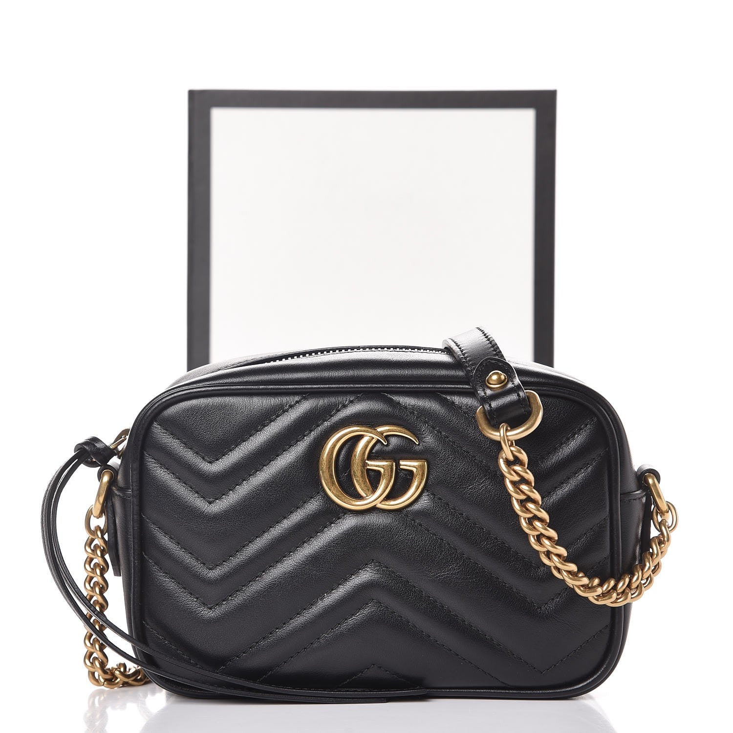 Gucci Calfskin Matelasse Mini GG Marmont Chain Shoulder Bag Black 10 of 10