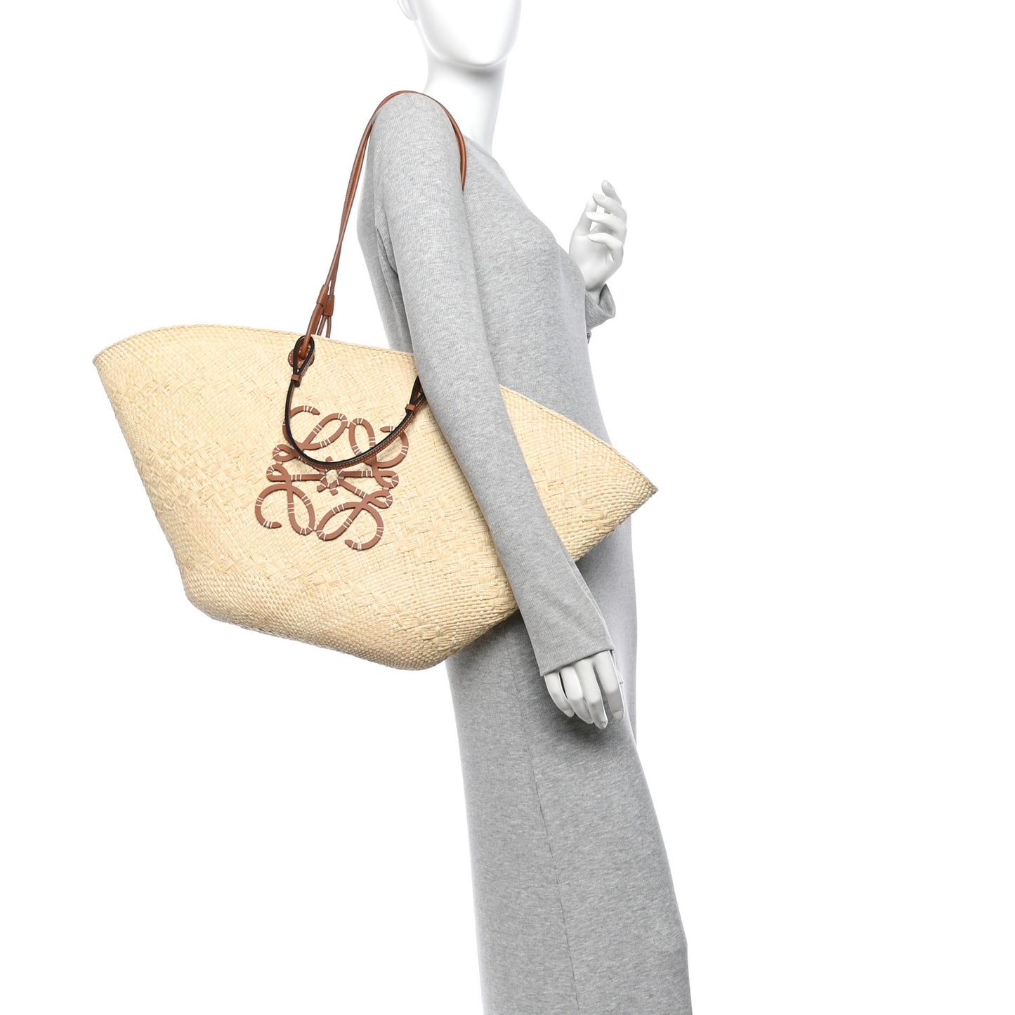 Calfskin Raffia Paulas Ibiza Large Anagram Basket Tote Bag Natural Tan