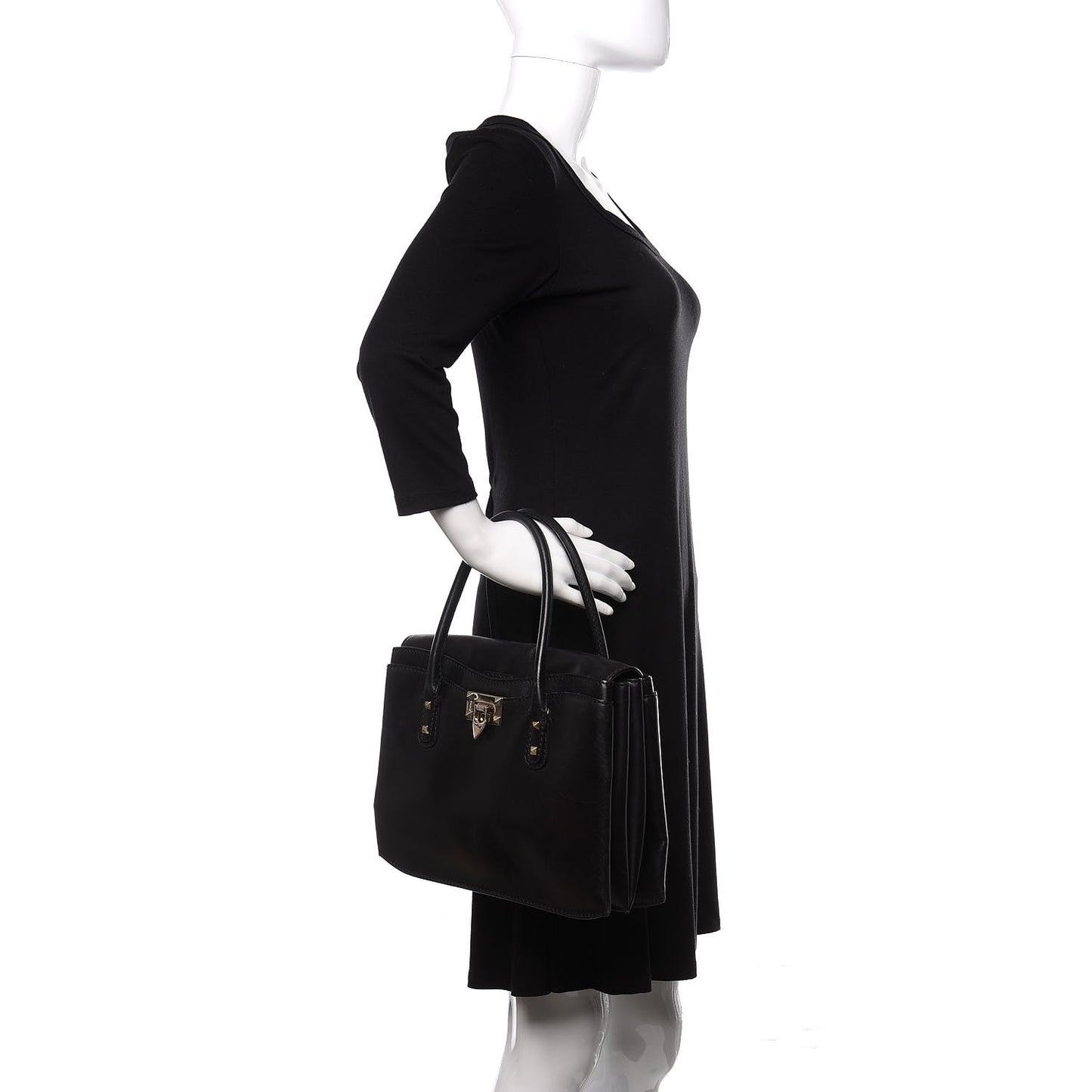 Vitello Rockstud Accordion Satchel Black