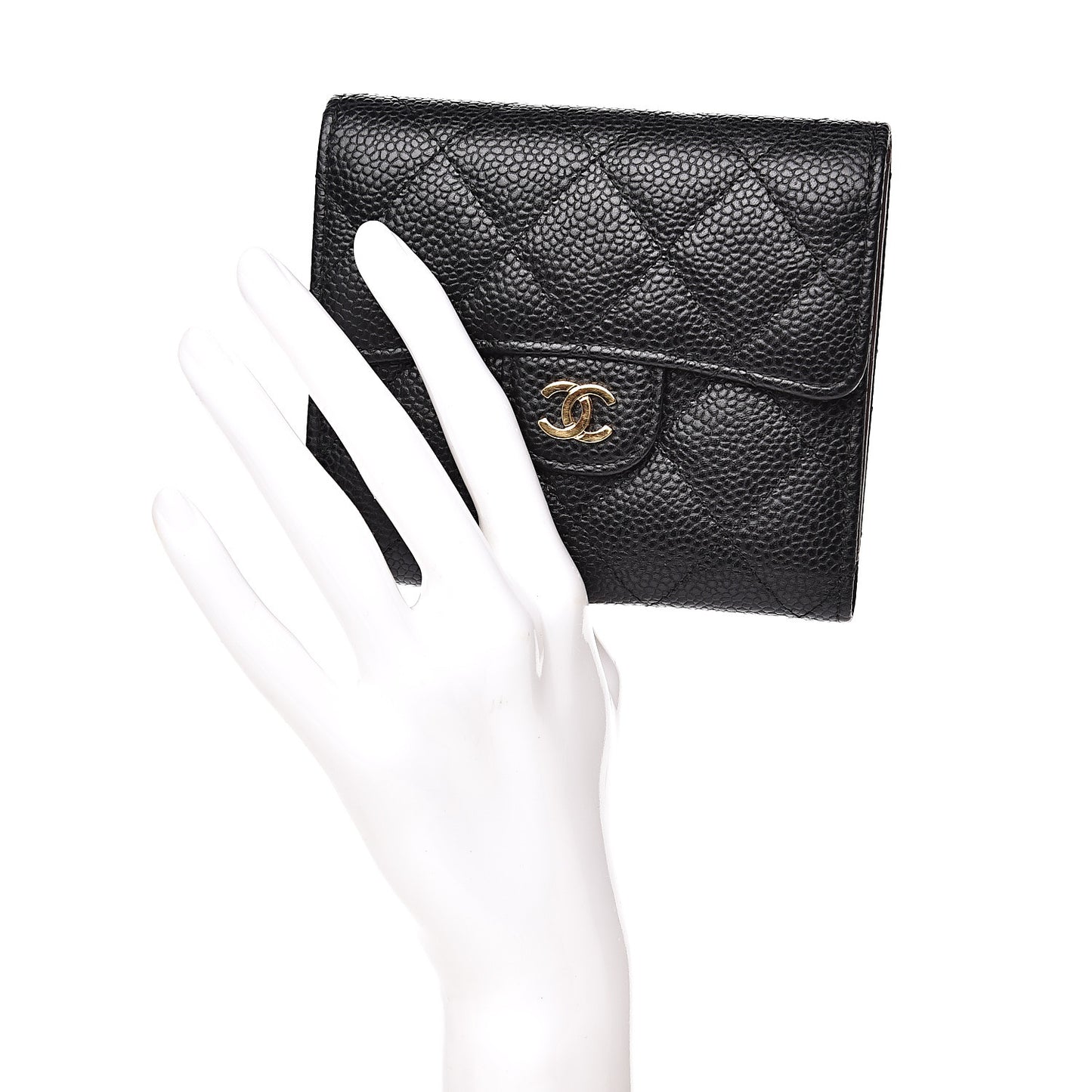 Caviar Quilted Compact Flap Wallet Black