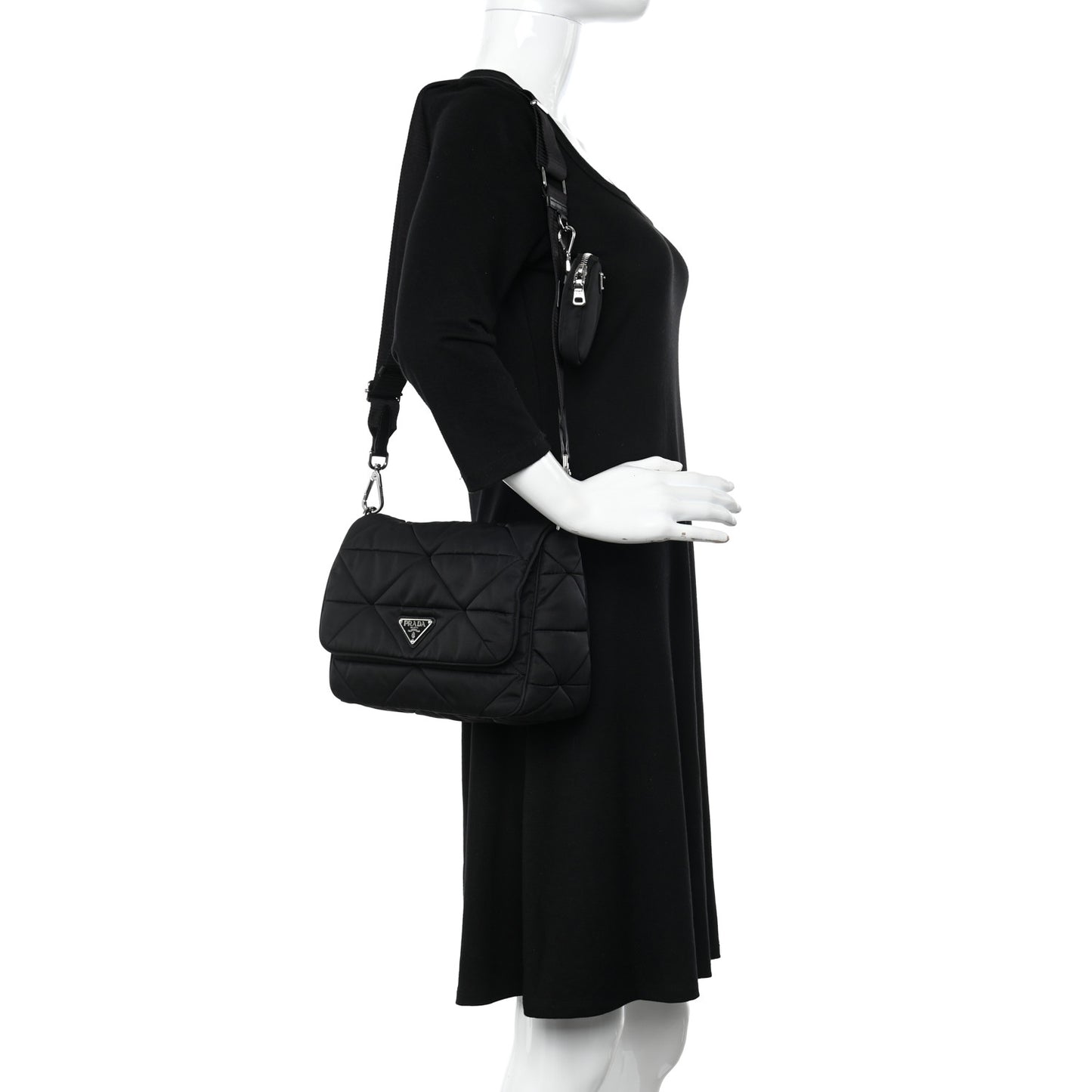 Re-Nylon Quilted Padded Flap Shoulder Bag Black