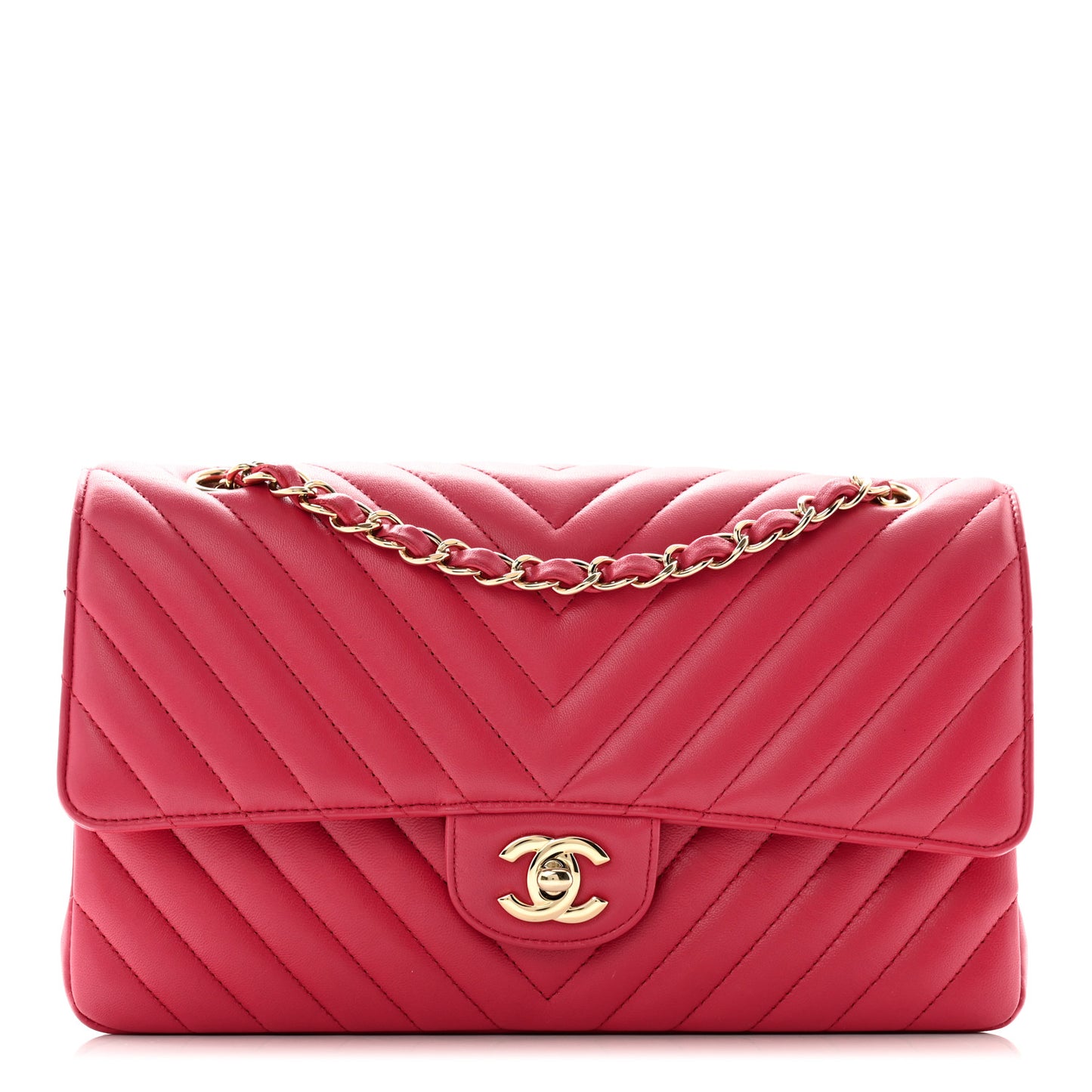Lambskin Chevron Quilted Medium Double Flap Pink