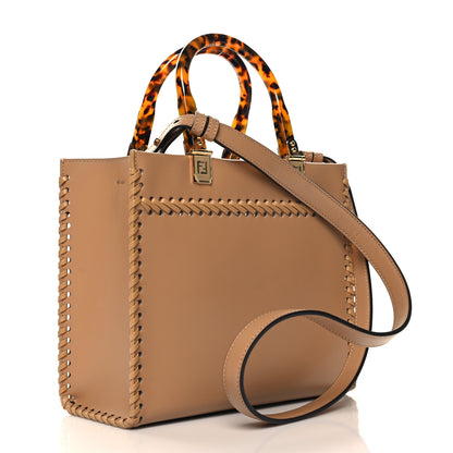 Fendi Vitello King Ceylon Plexiglass Woven Logo Debossed Small Fendi Sunshine Shopper Tote Miele Scuro 3 of 10