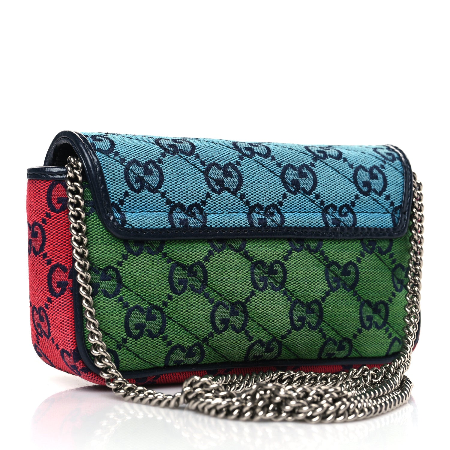 Gucci Monogram Multicolor Matelasse Diagonal Super Mini GG Marmont Shoulder Bag Light Blue Pink Blue Green Red 3 of 9