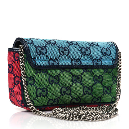 Gucci Monogram Multicolor Matelasse Diagonal Super Mini GG Marmont Shoulder Bag Light Blue Pink Blue Green Red 3 of 9