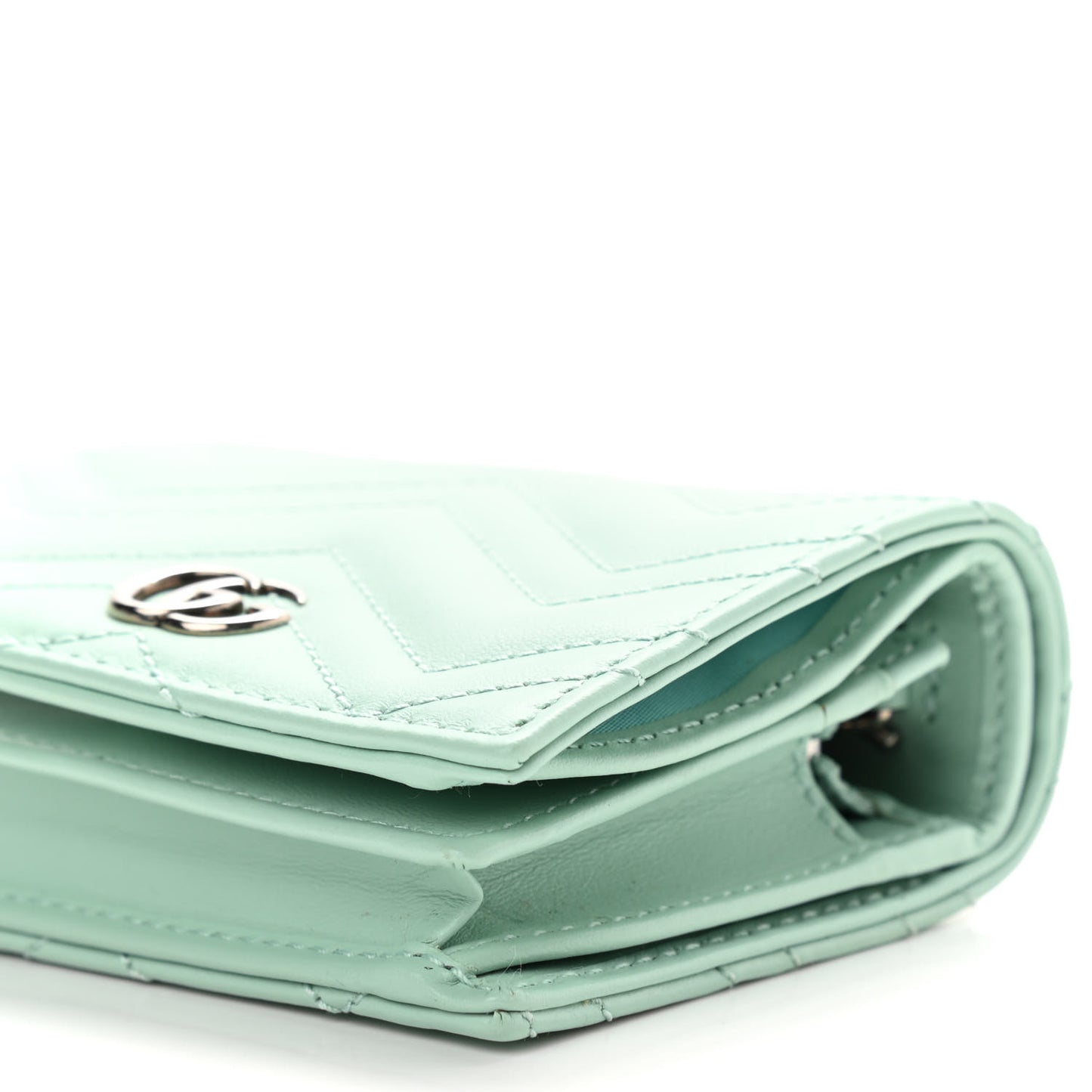 Calfskin Matelasse GG Marmont Mini Wallet On Chain Water Green