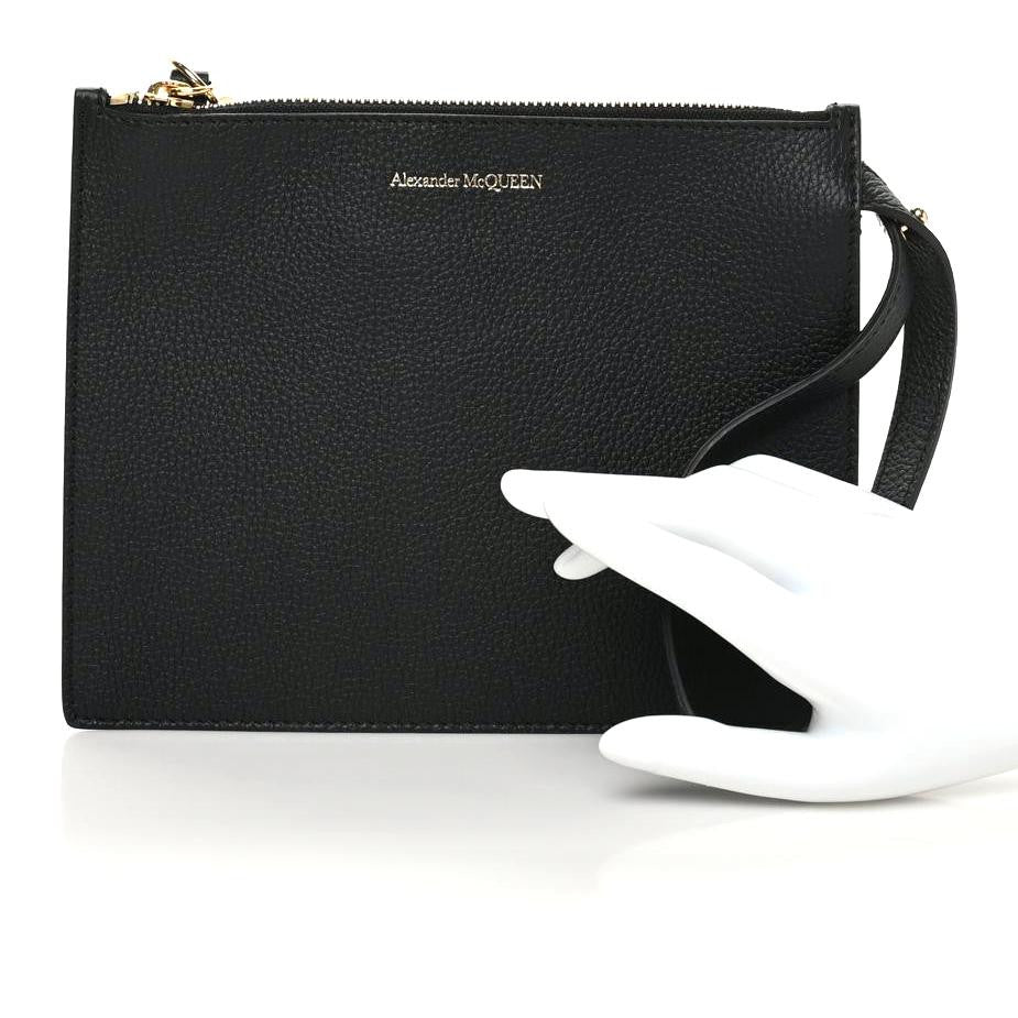 Calfskin Skull Wristlet Pouch Black