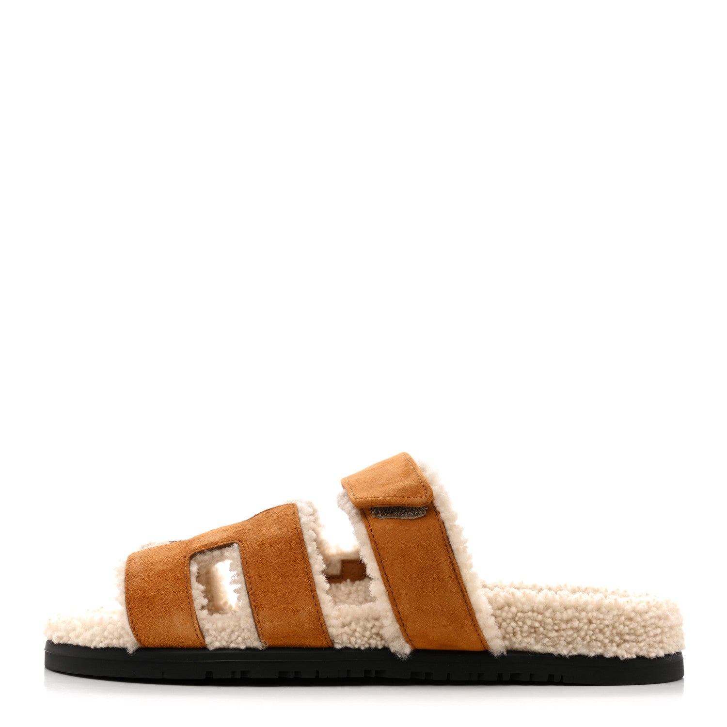 Hermes Suede Goatskin Woolskin Womens Chypre Sandals 40 Naturel Ecru 1 of 10