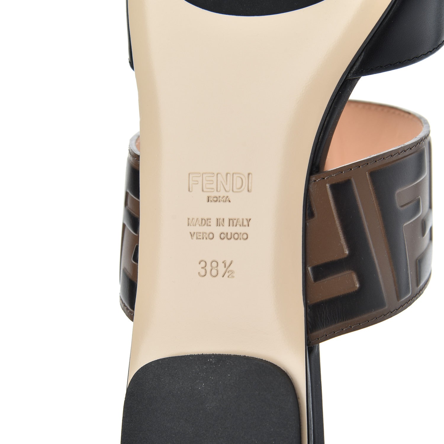 Fendi Vitello FF Embossed Buckle Flat Mules 38.5 Maya Black 7 of 8