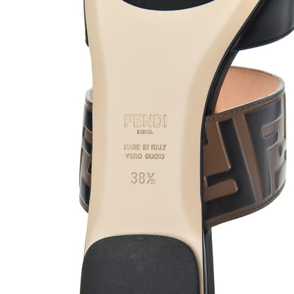 Fendi Vitello FF Embossed Buckle Flat Mules 38.5 Maya Black 7 of 8