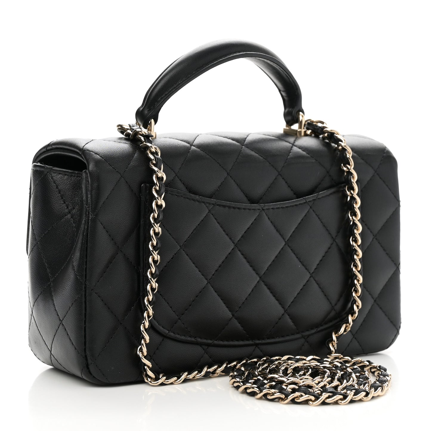 Lambskin Quilted Mini Top Handle Rectangular Flap Black