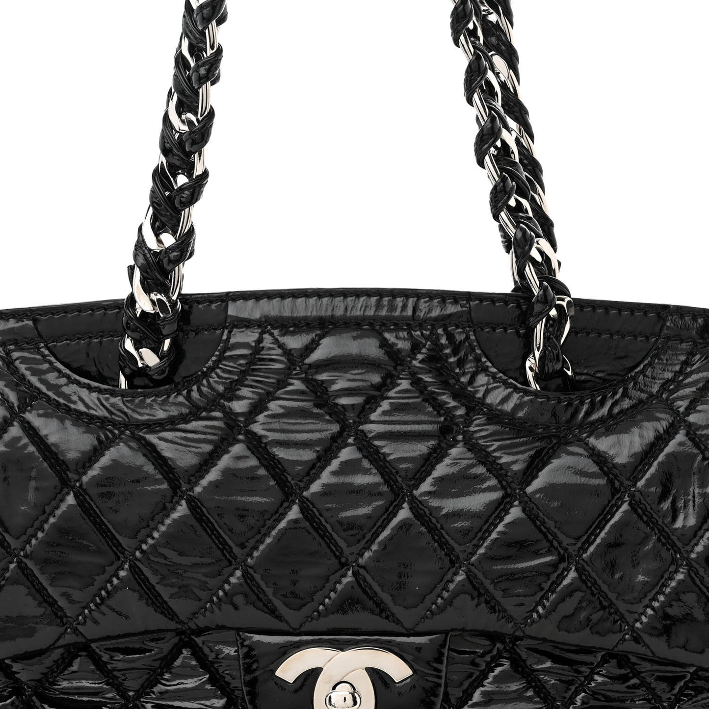 Patent Quilted Day Glo Flap Bag Black