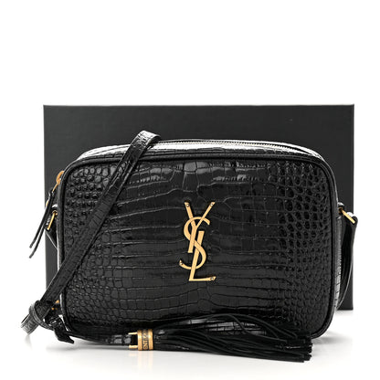 Saint Laurent Patent Calfskin Crocodile Embossed Monogram Lou Camera Bag Black 11 of 11