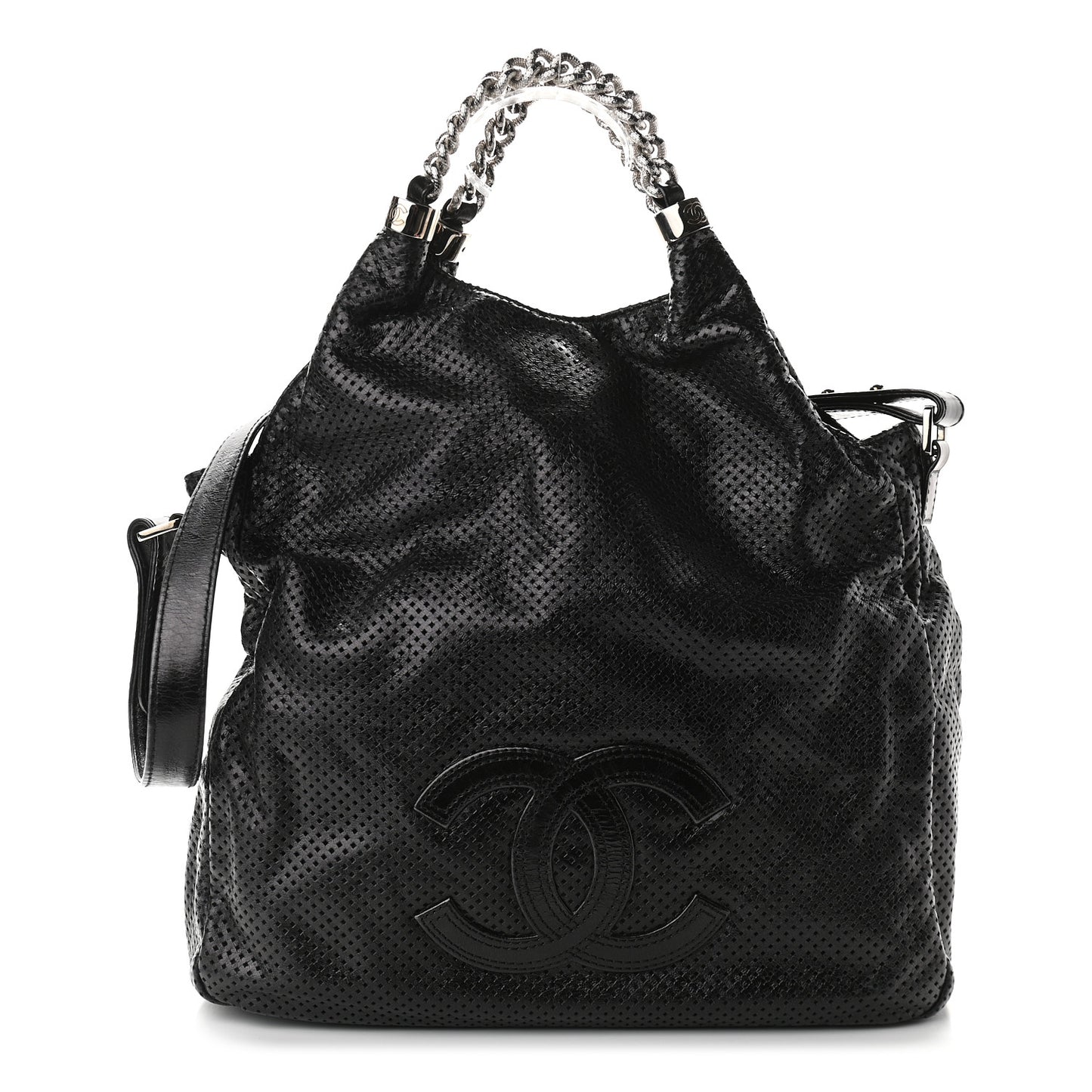 Glazed Calfskin Perforated Medium Rodeo Drive Tote Black