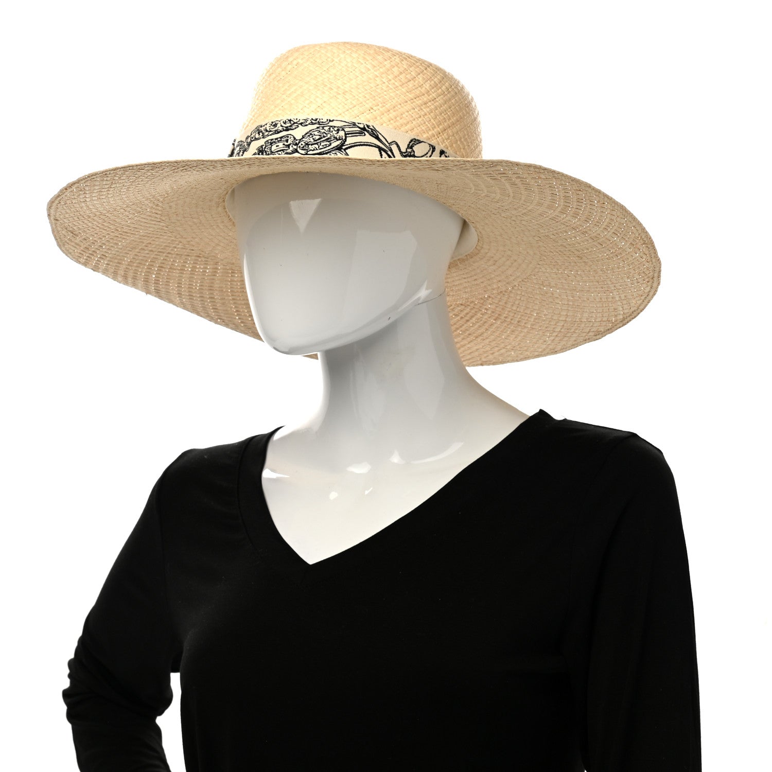 Hermes Straw Brides De Gala Panama Carrousel Hat 58 Naturel Ecru Black 3 of 9