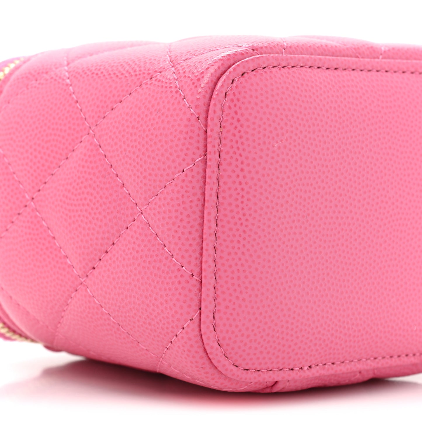 Caviar Quilted Mini Vanity Case With Chain Pink
