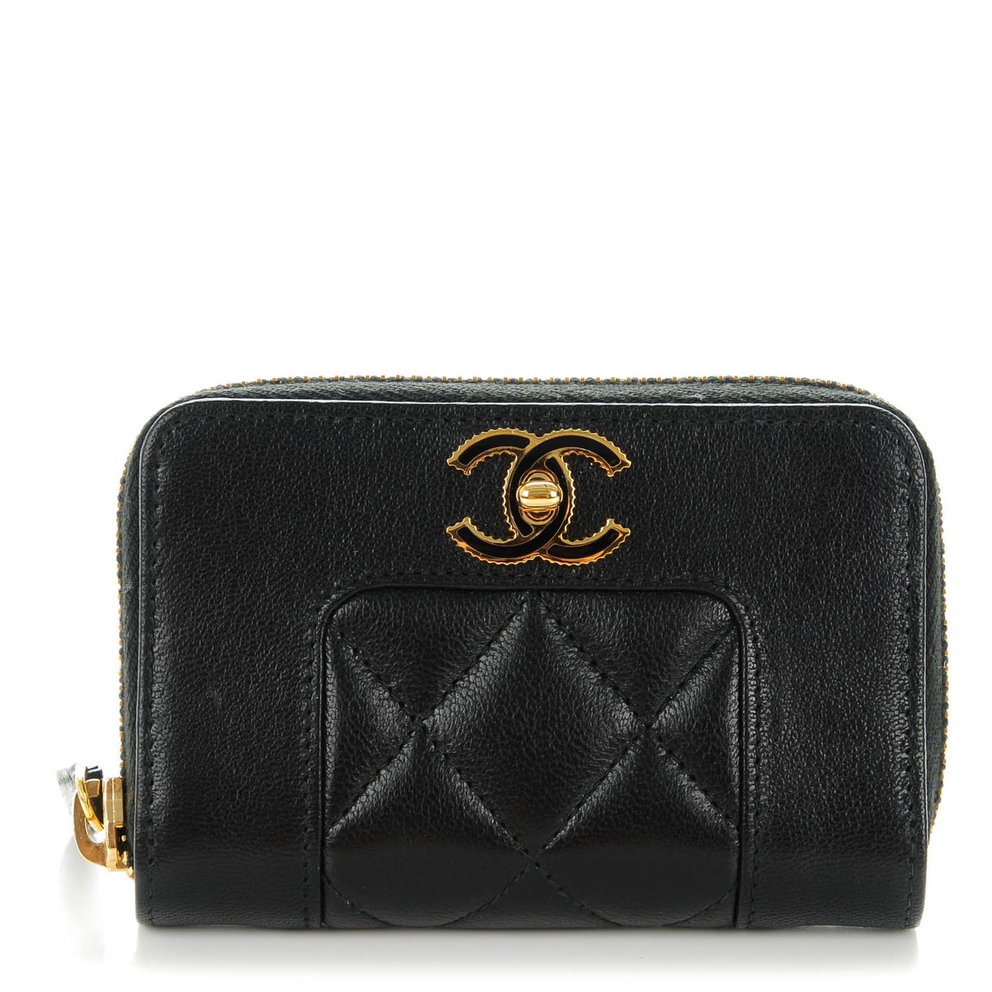Sheepskin Quilted Mademoiselle Vintage Zip Coin Purse Black