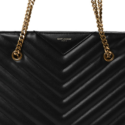 Saint Laurent Grain de Poudre Matelasse Chevron Medium Tribeca Shopping Bag Black 8 of 10