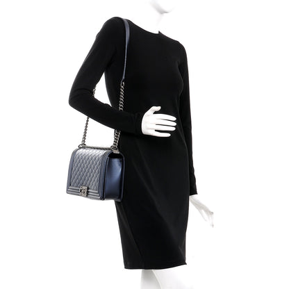 Chanel Metallic Caviar Quilted New Medium Boy Flap Navy 2 of 8