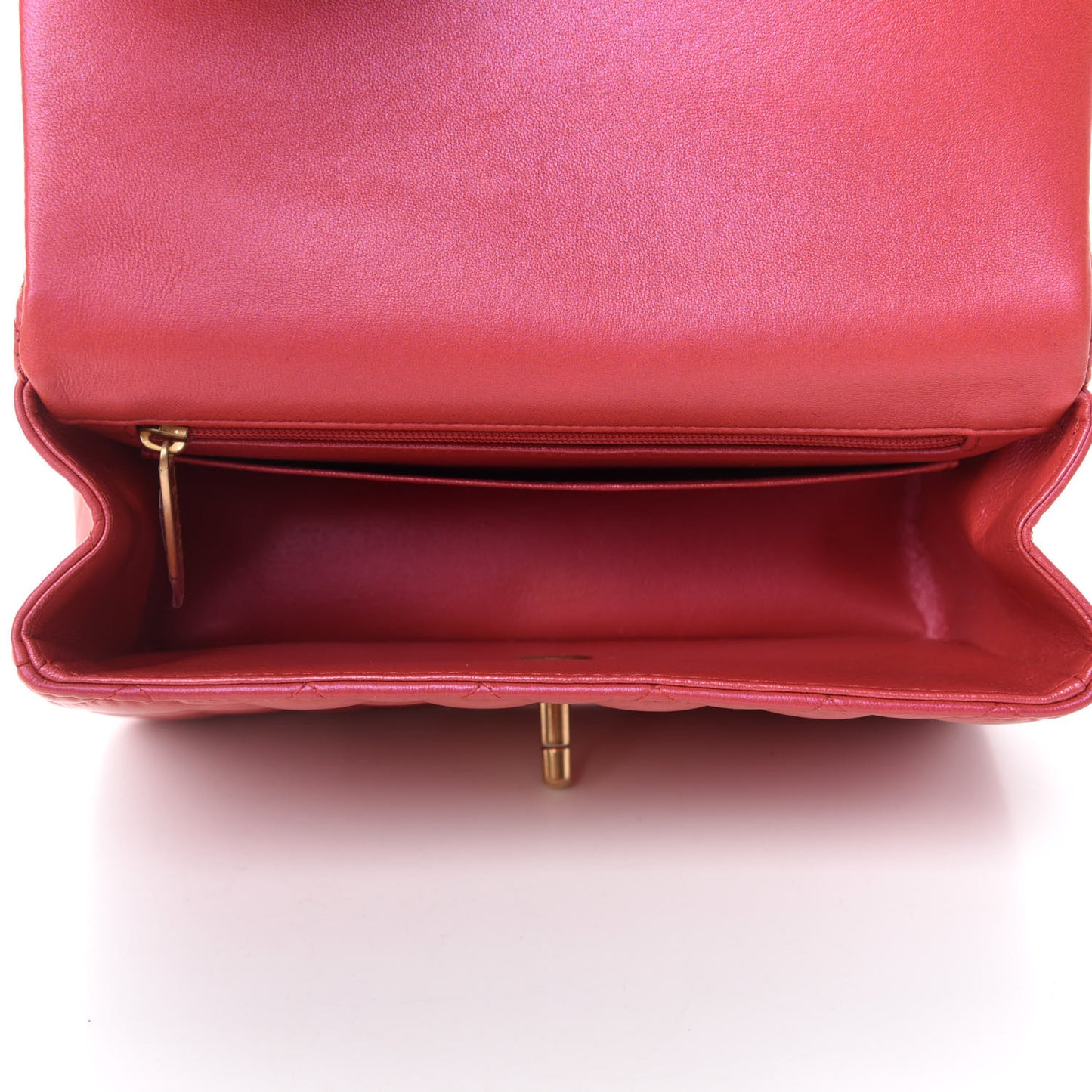 Iridescent Lambskin Quilted Mini Top Handle Rectangular Flap Red