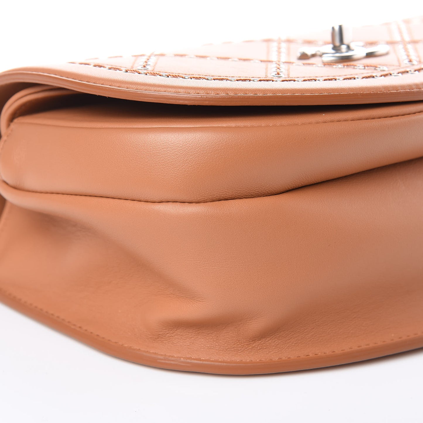 Calfskin Coco Eyelets Small Flap Bag Camel