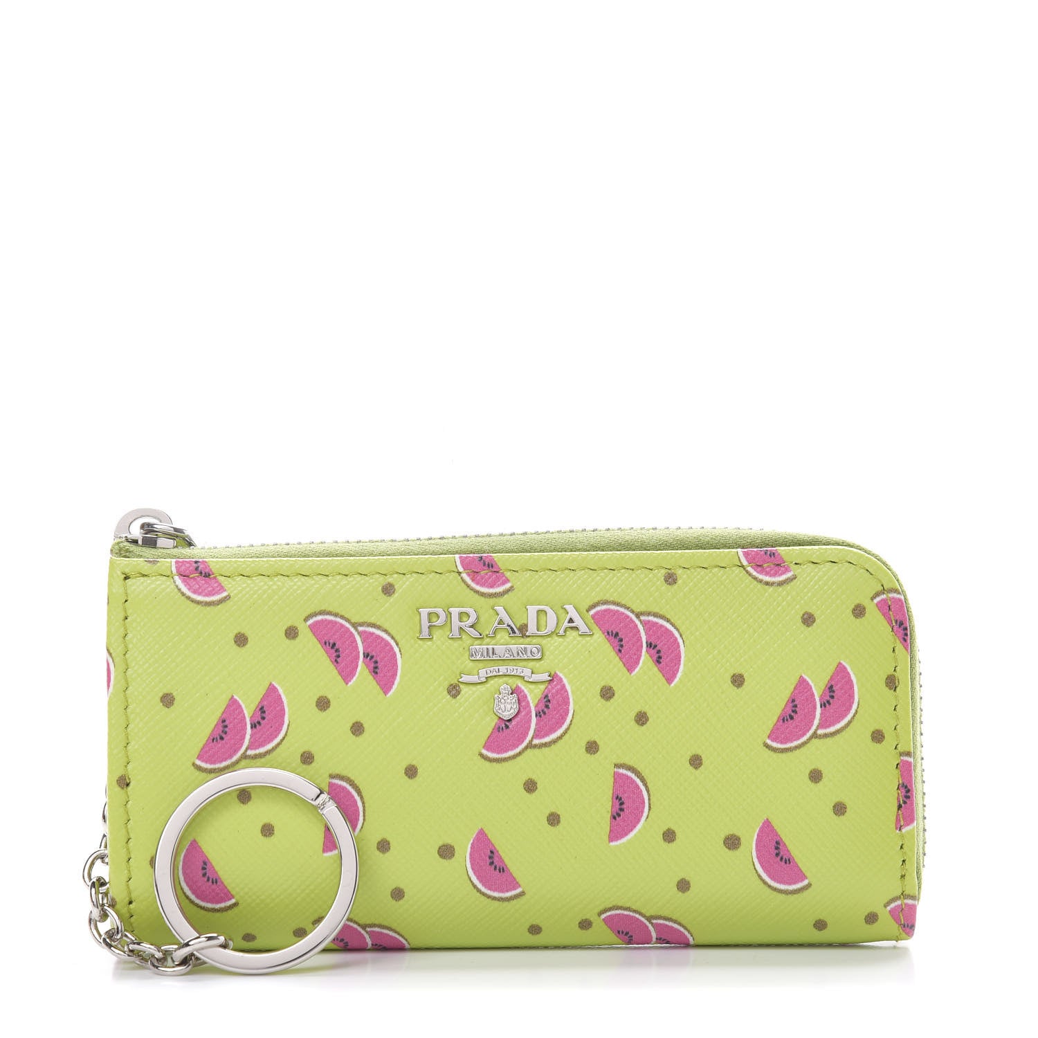 Prada Saffiano Watermelon Print Zip Key Pouch Erba 1 of 8