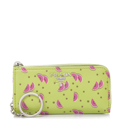 Prada Saffiano Watermelon Print Zip Key Pouch Erba 1 of 8