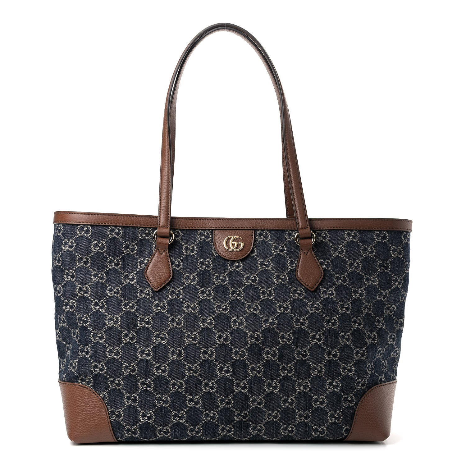 Gucci New Denim GG Monogram Medium Ophidia Shopping Tote Blue Tea Cuir 1 of 8