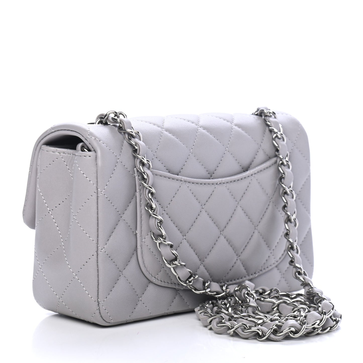 Lambskin Quilted Mini Rectangular Flap Grey