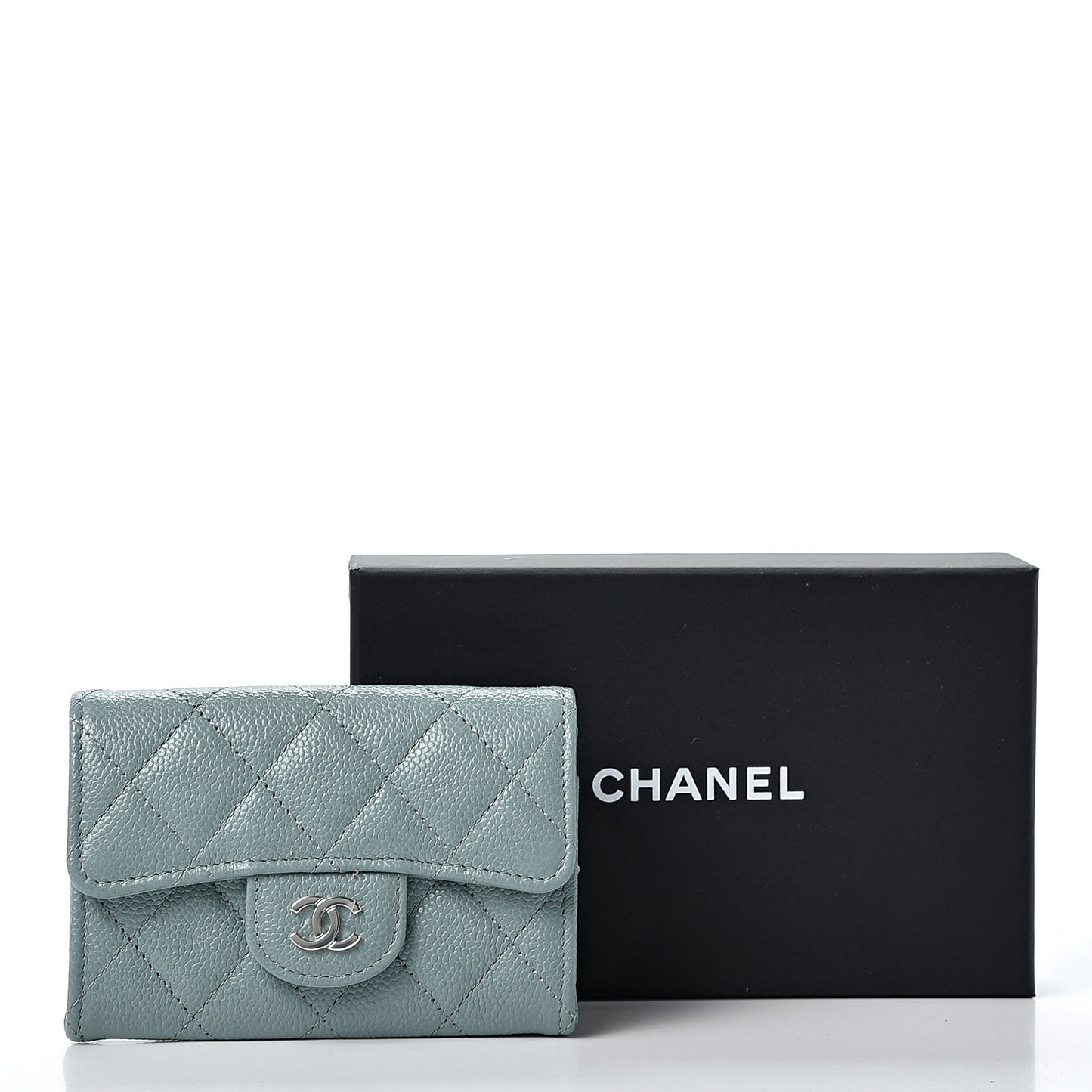 Caviar Quilted Flap Card Holder Wallet Light Blue