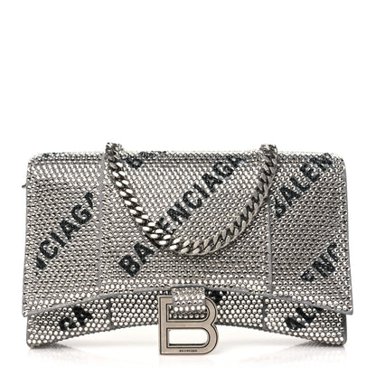 Balenciaga Strass Suede Allover Logo Hourglass Chain Bag Silver Black 1 of 10