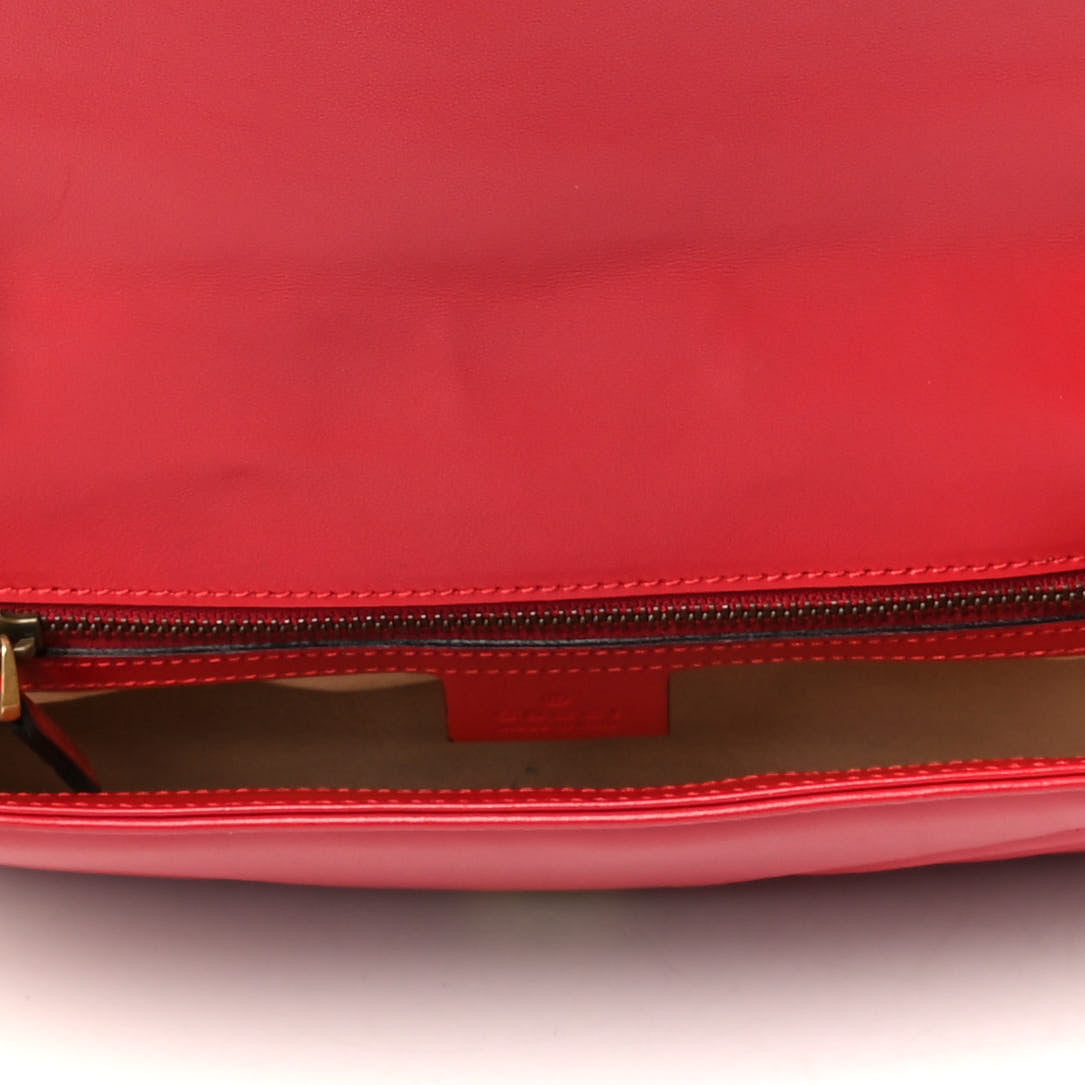 Calfskin Matelasse Small GG Marmont Shoulder Bag Hibiscus Red