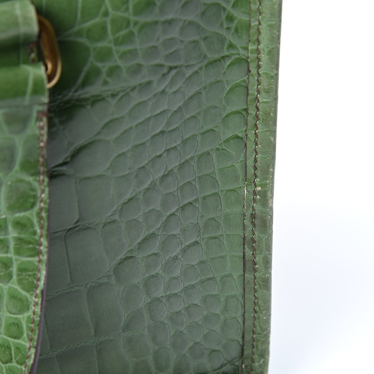 Prada Shiny Calfskin Crocodile Embossed Double Zip Bauletto Larice 11 of 11