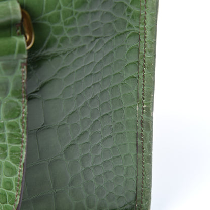 Prada Shiny Calfskin Crocodile Embossed Double Zip Bauletto Larice 11 of 11