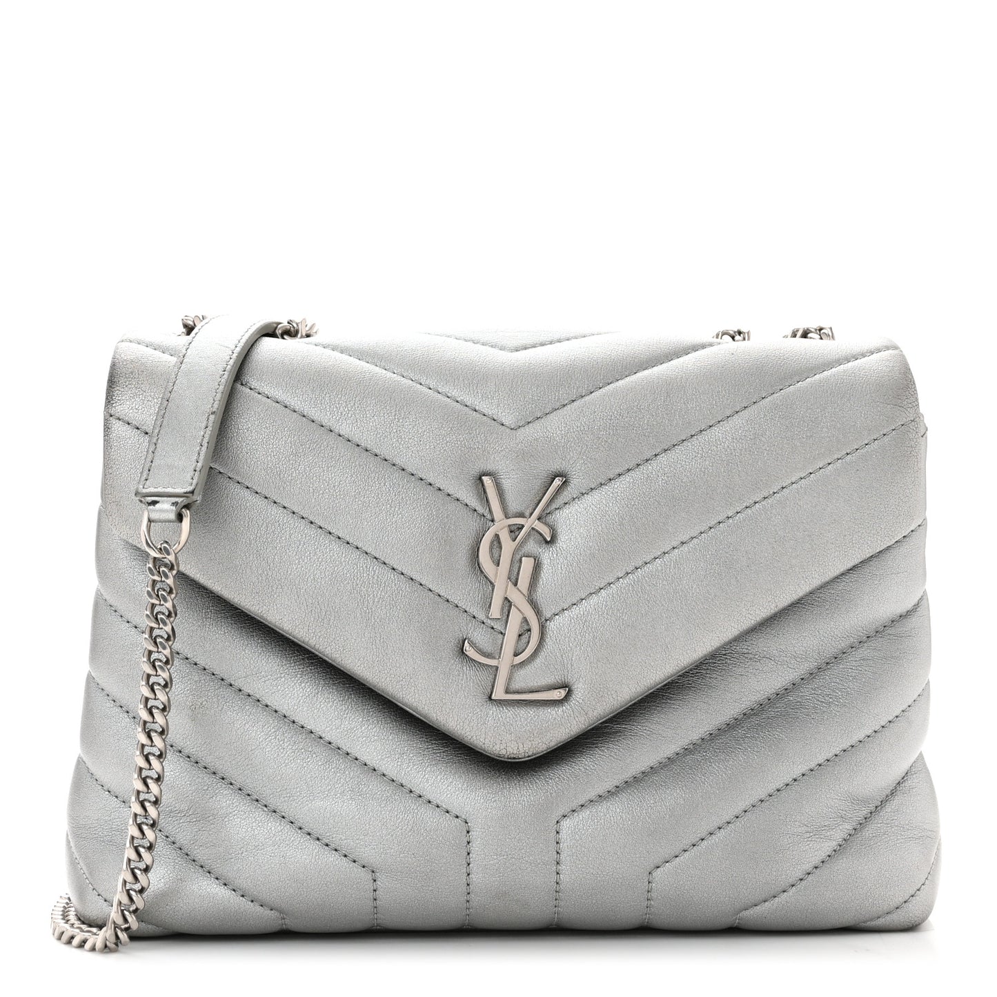 Metallic Calfskin Y Quilted Monogram Small Loulou Chain Satchel
