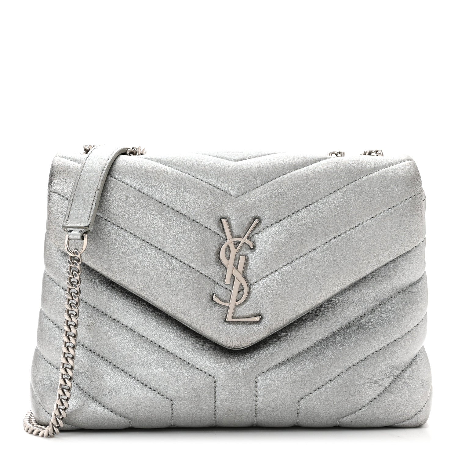 Saint Laurent Metallic Calfskin Y Quilted Monogram Small Loulou Chain Satchel 1 of 11