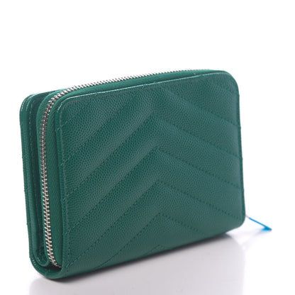 Saint Laurent Grain De Poudre Matelasse Compact Zip Around Wallet Malachite Green 3 of 8