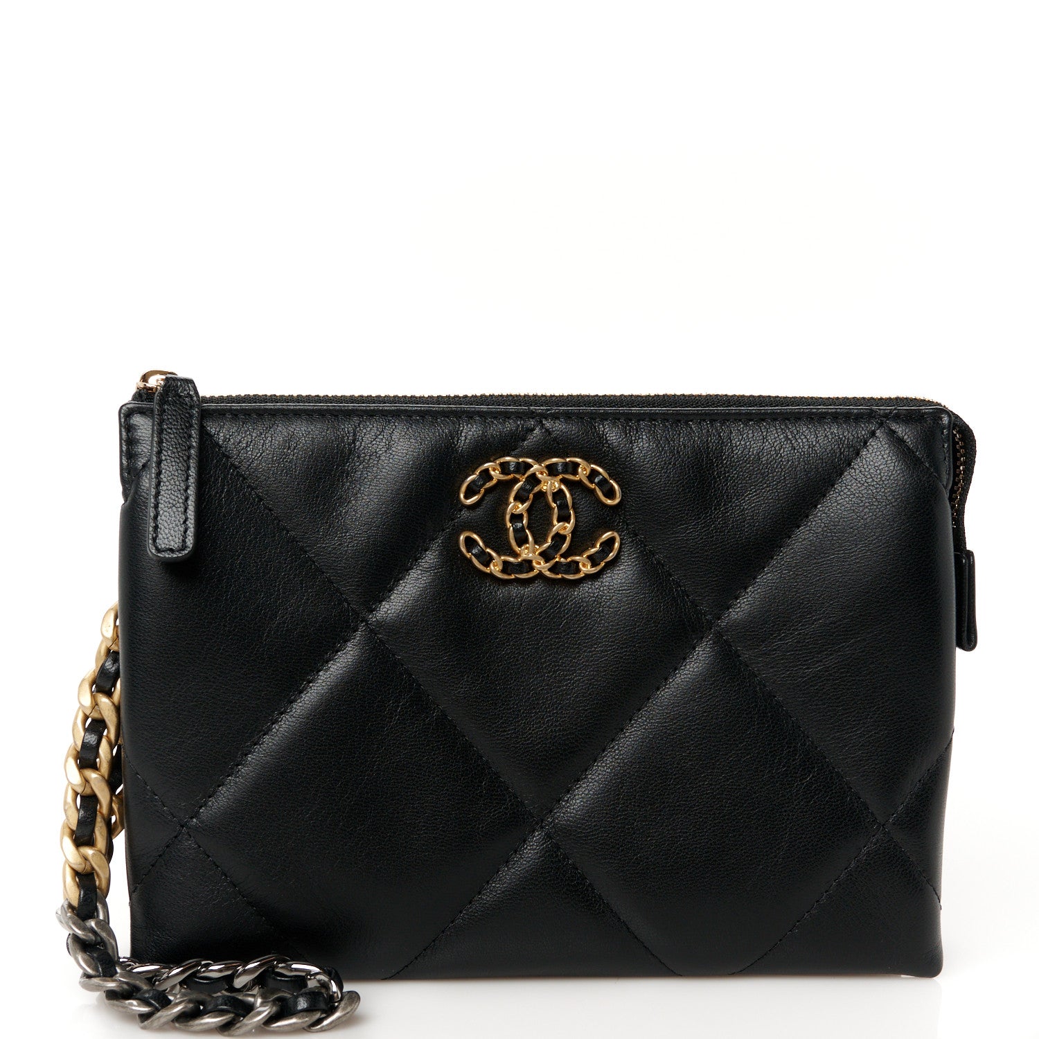 Chanel Shiny Goatskin Quilted Small Chanel 19 Pouch With Handle Black 1 of 11