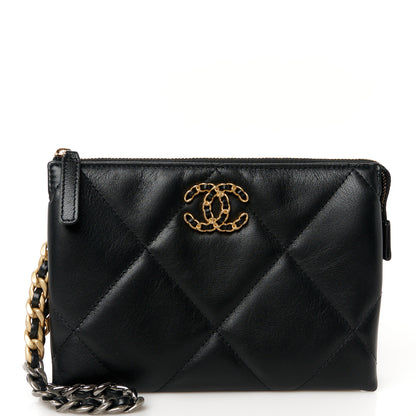 Chanel Shiny Goatskin Quilted Small Chanel 19 Pouch With Handle Black 1 of 11