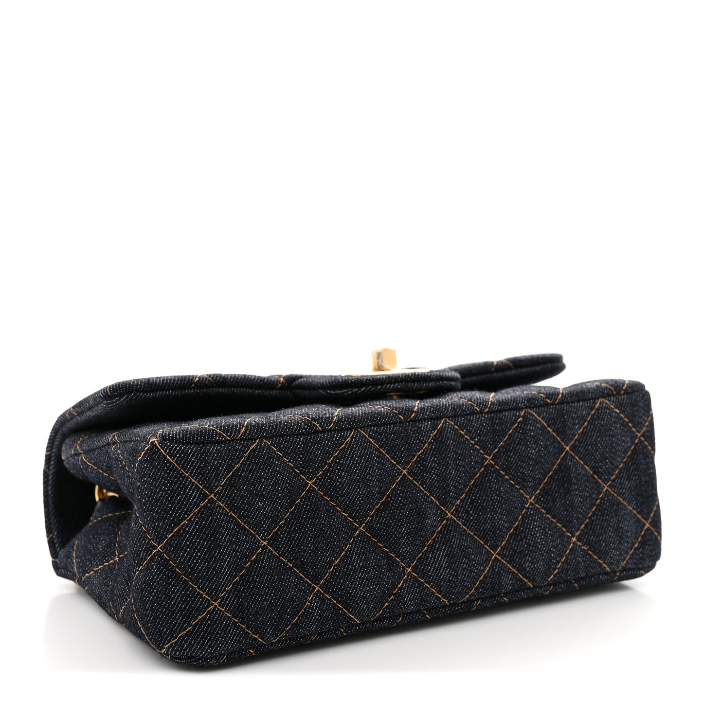 Denim Quilted Mini Rectangular Flap Dark Blue Orange