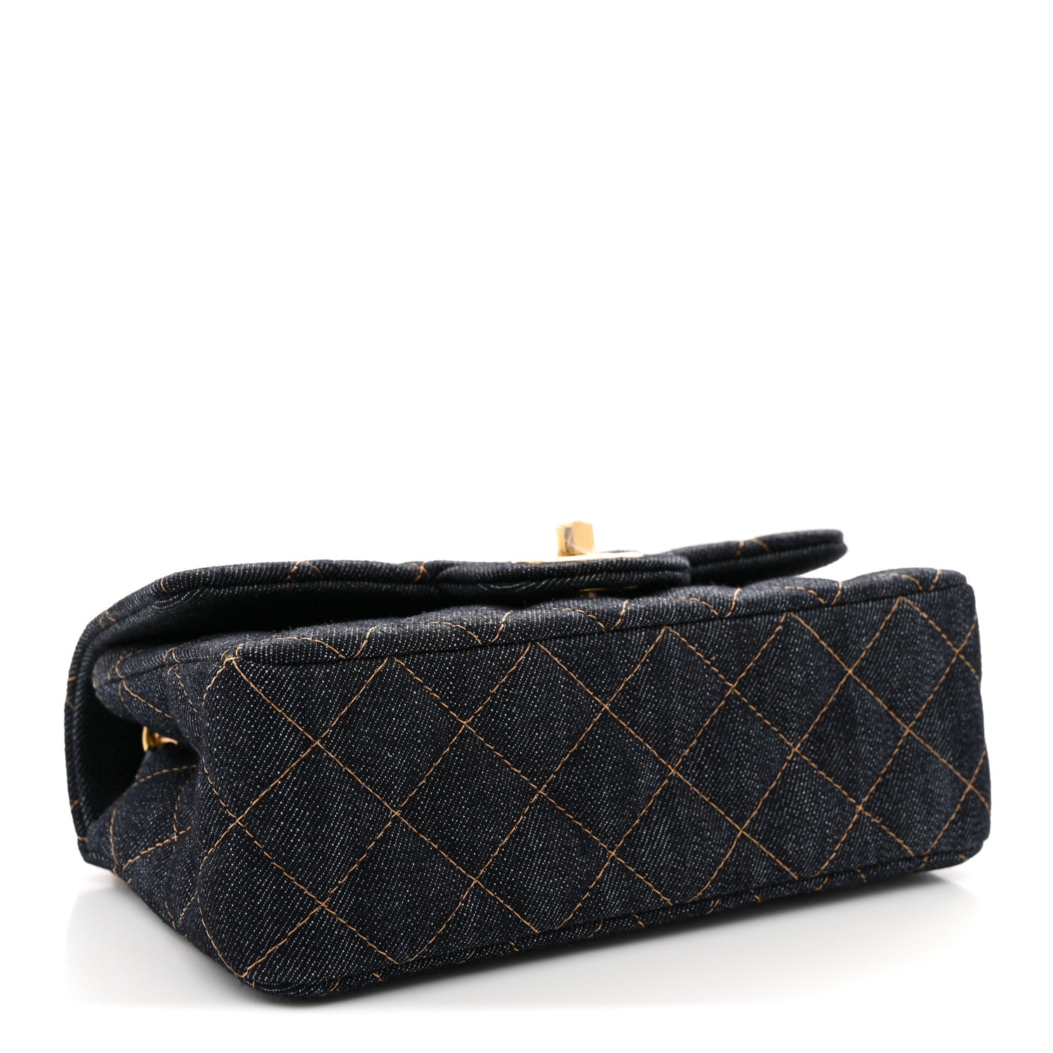 Chanel Denim Quilted Mini Rectangular Flap Dark Blue Orange 4 of 11
