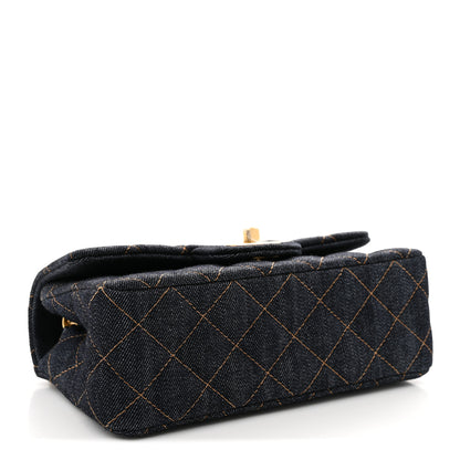Chanel Denim Quilted Mini Rectangular Flap Dark Blue Orange 4 of 11