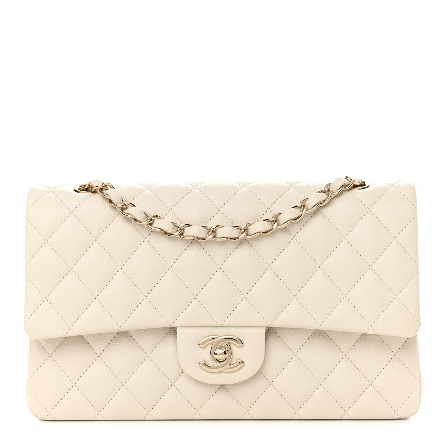 Caviar Quilted Medium Double Flap White
