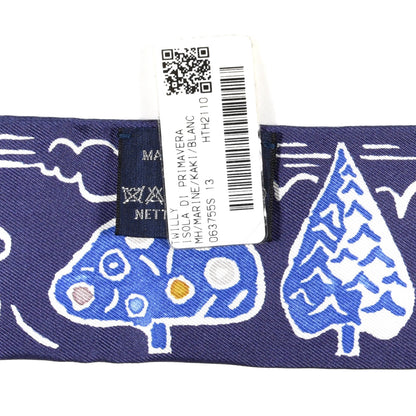 Hermes Silk Isola Di Primavera Twilly Marine Kaki White 4 of 4