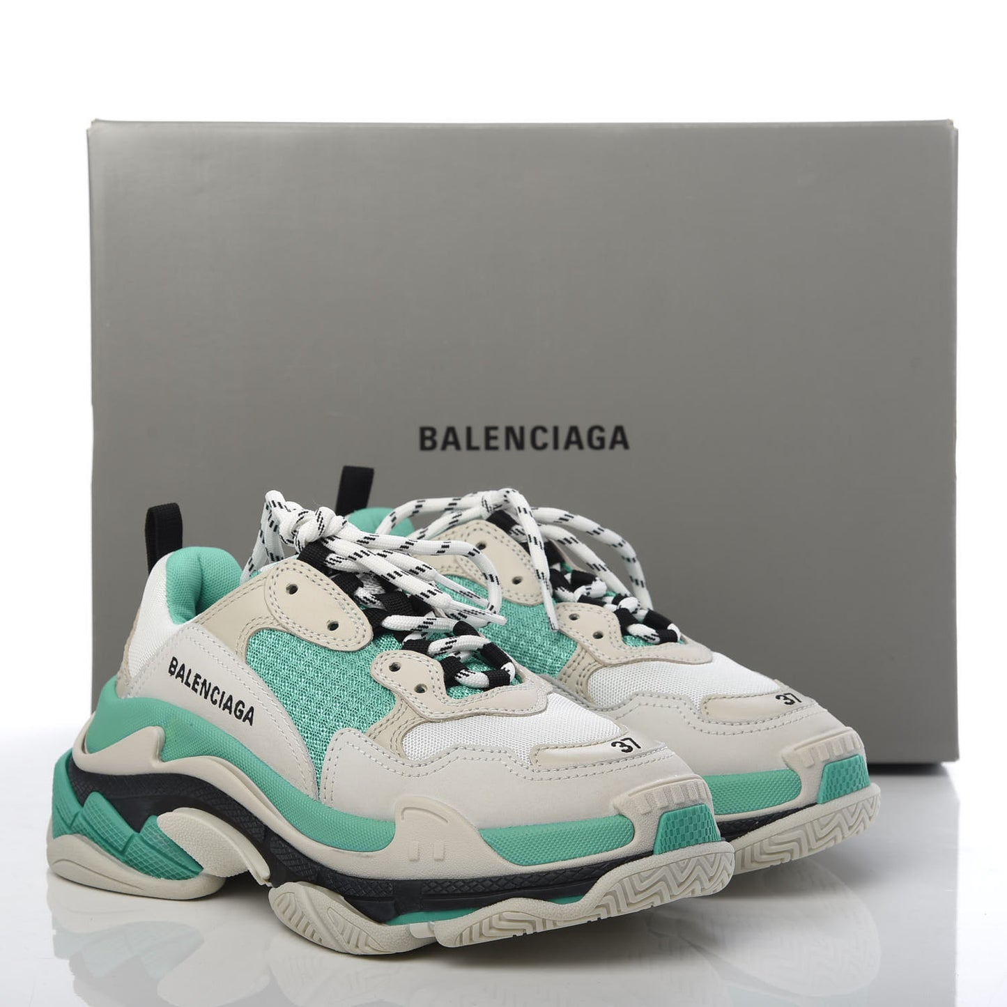 Fabric Mesh Womens Triple S Sneakers 37 White Green Grye