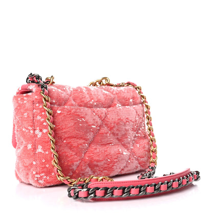 Chanel Sequin Quilted Medium Chanel 19 Flap Coral 3 of 10