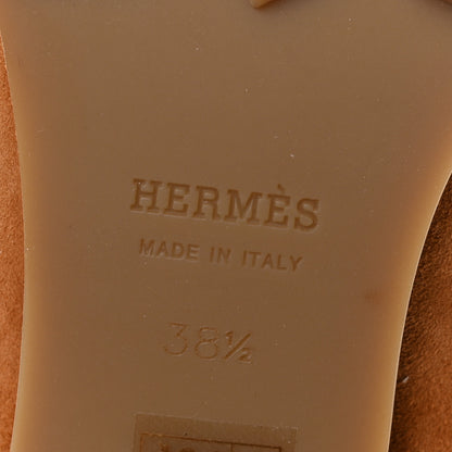 Hermes Suede Goatskin Woolskin Flore 60 Mules 38.5 Brun Amourette Ecru 7 of 10