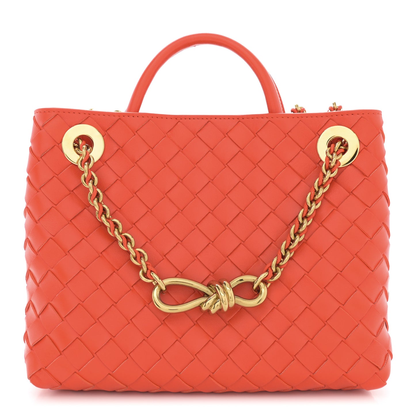 Nappa Intrecciato Small Andiamo With Chain Shoulder Bag Orange