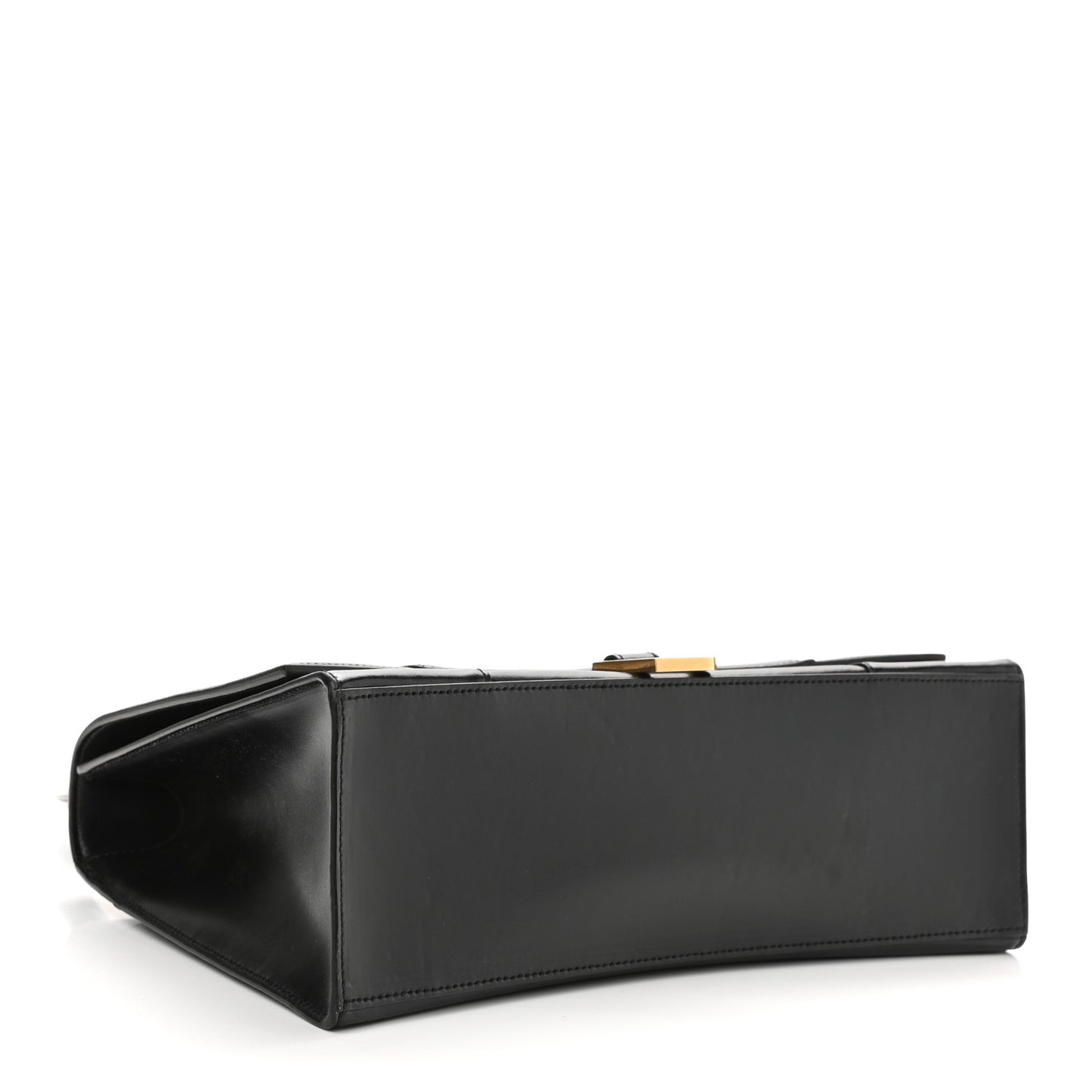 Shiny Box Calfskin Medium Hourglass Top Handle Bag Black